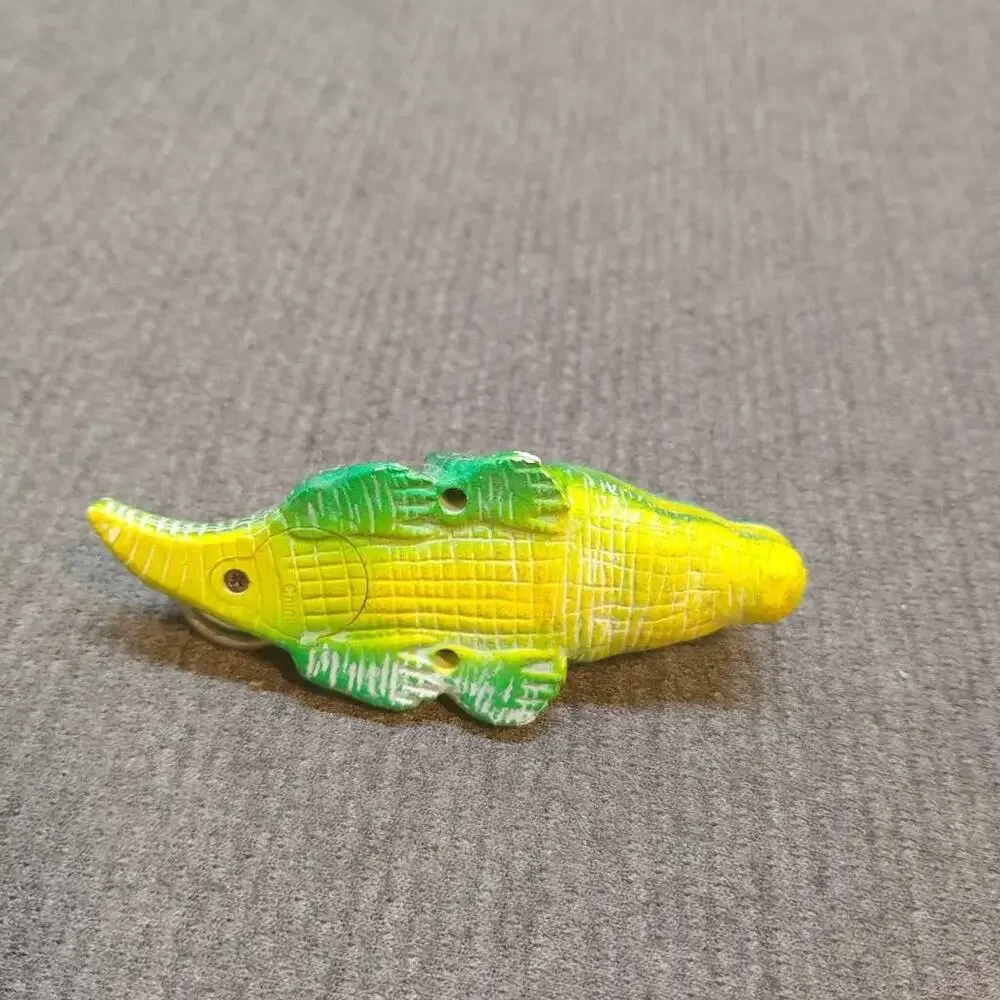 Vintage Alligator Crocodile Keychain Charm Green Yellow Collectible Toy